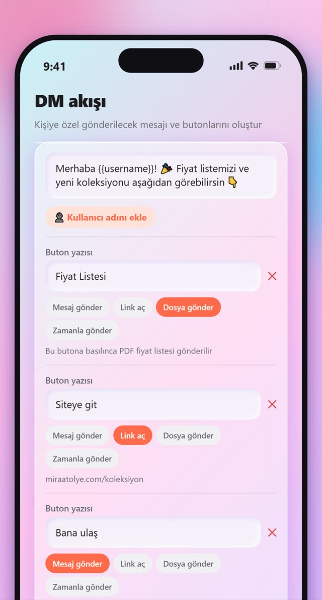 Butonlu DM akışı düzenleyicisi