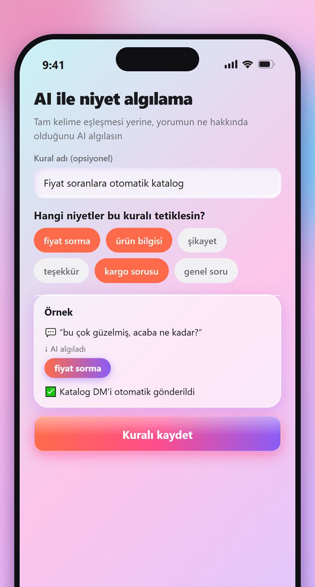 AI ile niyet algılama ekranı